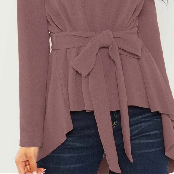 Solid High Low Hem Belted Top - Picture 2 of 2